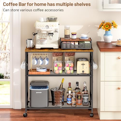 3-Tier Rolling Kitchen Microwave Cart, 33 Inch Utility Island with Wheels