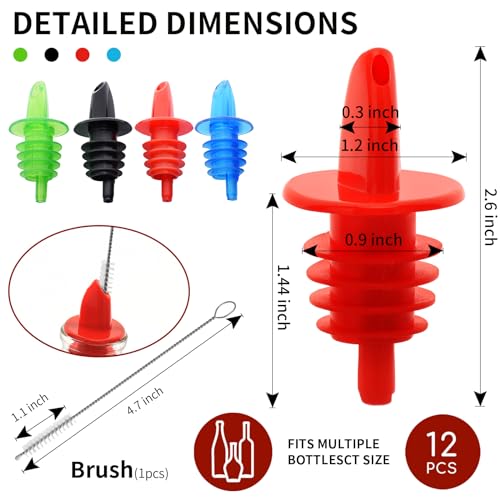 Eispap Assorted Plastic Liquor Bottle Pourers 12 Pack Leak-Proof & Dishwasher Safe
