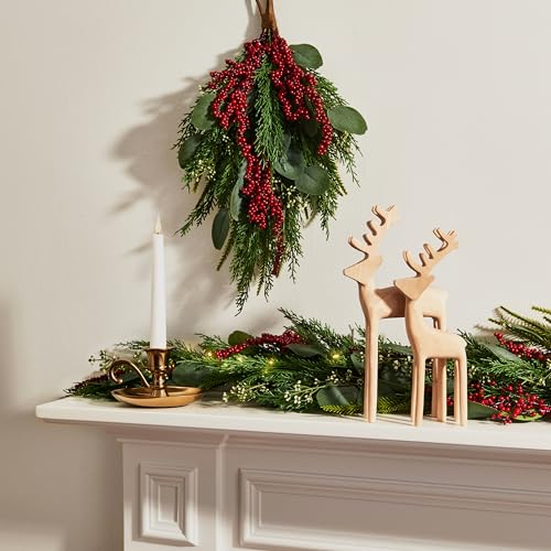 18-Inch Artificial Eucalyptus and Red Berry Swag for Front Door Decor