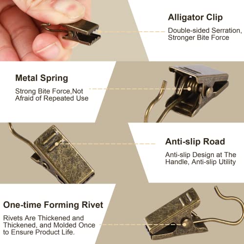 30 Pack Mini Bronze Curtain Clips - Heavy-Duty Metal Hook Clips for Hanging