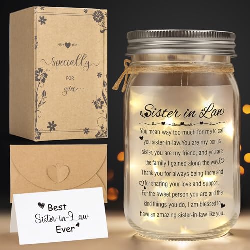 Sister-in-Law Mason Jar Night Light - Heartfelt Gift for Women - Sister-in-Law Variation
