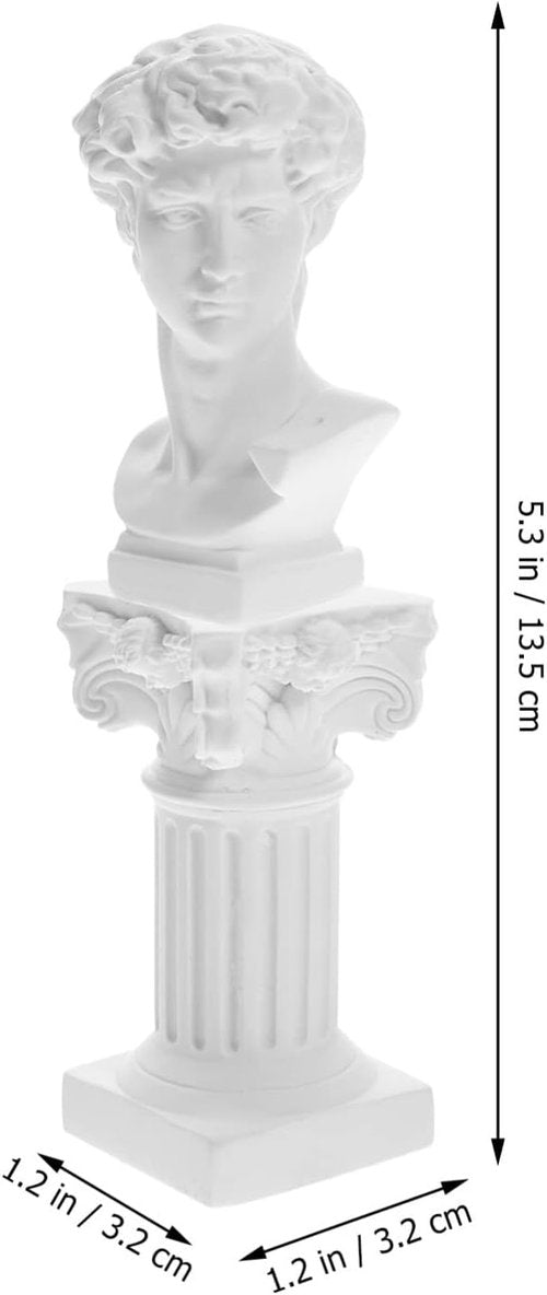 HOMSFOU Greek Statue of David Bust - White Resin Sculpture with Roman Pillars | Elegant Office Decor