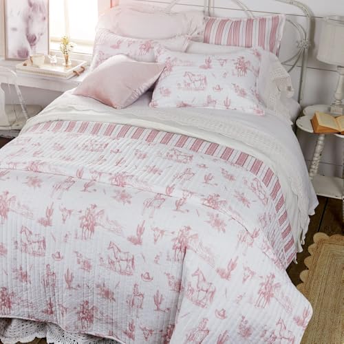 Dusty Rose Cowgirl Toile Cotton Sham - Reversible 20x26 in