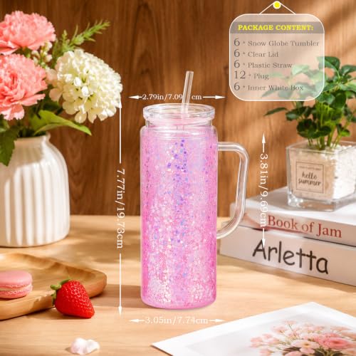 20 oz Acrylic Snow Globe Tumbler with Handle (6 Pack) - Pre-Drilled DIY Cup