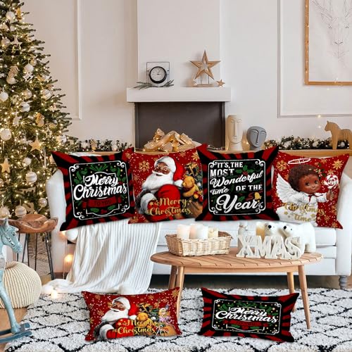 Lanpn Black Santa Christmas Pillow Covers Set of 4 18x18 Inches Holiday Decor
