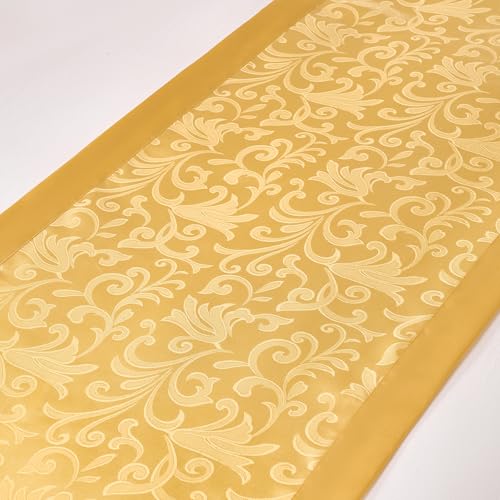 Gold Satin King Size Bed Runner - Luxury Jacquard Bed Scarf (50x240cm)