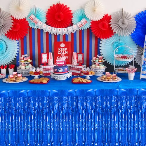 Blue Metallic Foil Fringe Table Skirt - 29.5x108 Inch Party Decoration (2 Pack)