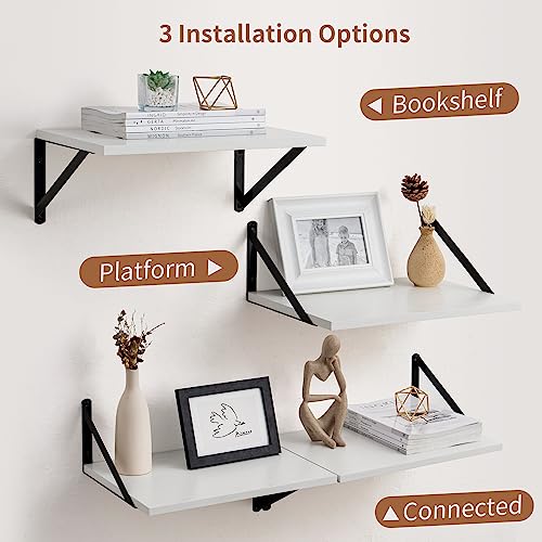 16x12 Inch Deep Floating Wall Shelves - Set of 2 Heavy Duty White Shelves