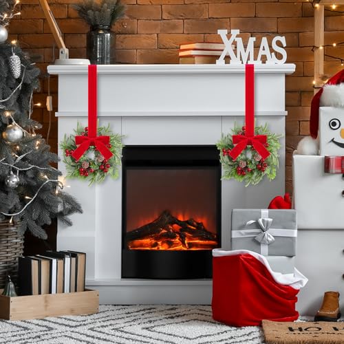 8 Pcs Mini Christmas Cabinet Wreaths, 9.5-Inch Artificial Pine Garland