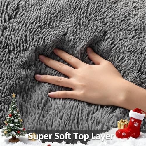 Ophanie Washable Fluffy Area Rug - Soft Non-Slip Grey Shaggy Carpet for Living Room & Bedroom