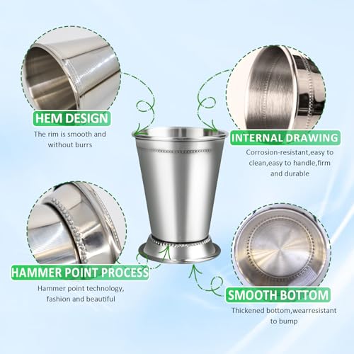 ETCYAOXIN 4 Pcs Stainless Steel Mint Julep Cups, 12oz Silver Cocktail Glasses Set