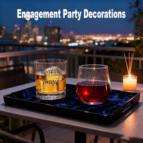 DeeCoo Engagement Gift Set for Couples Whiskey & Wine Glasses - Fiancee & His & Hers Celebration Gift