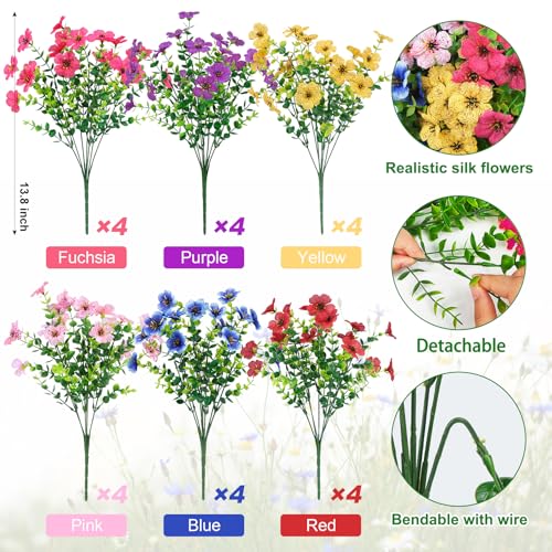24 Pcs UV-Resistant Artificial Flowers - Outdoor Faux Silk Plants (13.8 in)