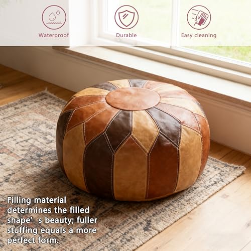 Moroccan Faux Leather Unstuffed Pouf Ottoman - Boho Storage Footrest