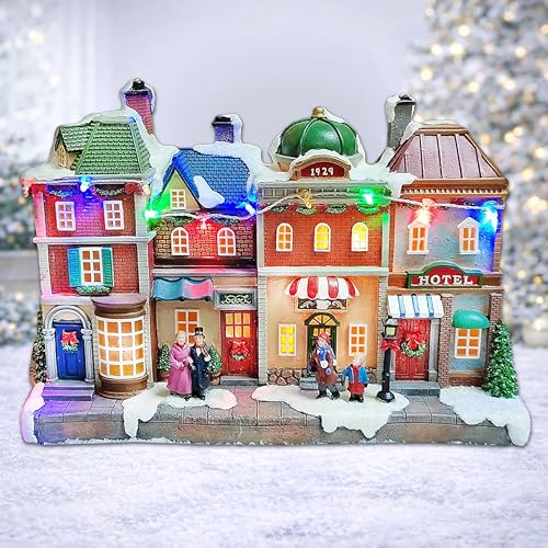 Lighted Christmas Village Scene with Music - 1929 Townhouse Decor