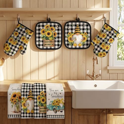 8-Piece Sunflower Kitchen Decor Set: Oven Mitts, Pot Holders & Hand Towels