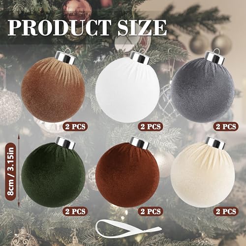 JOPHMO 12-Pack Velvet Christmas Ornaments 3.15in Brown – Shatterproof Ball Decor