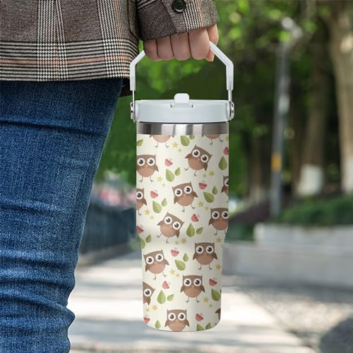 30oz Owl Tumbler with Handle and Flip Straw – Stainless Steel Insulated Cup, Gift for Women