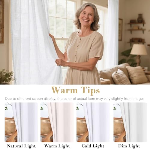 H.VERSAILTEX 2 Pack Ultra Luxurious High Woven Linen Elegant Semi Sheer Curtains Grommet Curtain Panels Light Filtering Privacy Panels Drapes for Kitchen, Nickel Grommet, 52x63-Inch, Heathered White