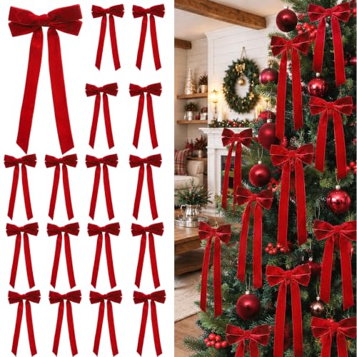 Wironlst Burgundy Velvet Christmas Bows 16-Pack for Tree & Holiday Decor