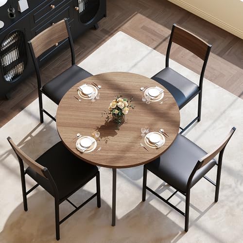 5-Piece Round Dining Table Set for 4, Small Kitchen Table with Storage Shelf