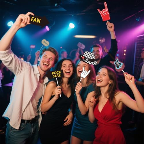 18-Piece Rock and Roll Photo Booth Props for Music Themed Birthday Parties