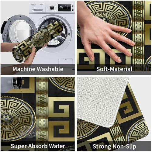 Black Gold Greek Key 4-Piece Bathroom Set - Shower Curtain & Non-Slip Mats