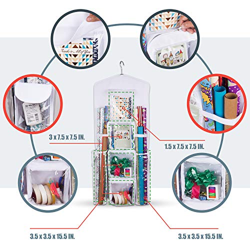 Double-Sided Hanging Gift Bag and Wrap Organizer White