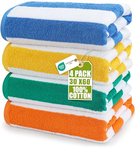 Utopia Towels Cabana Beach Towels, 30x60 Oversized Striped Cotton, 4 Pack