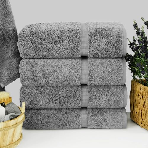 Chakir Turkish Linens 4-Piece Bath Towel Set, 100% Cotton Gray