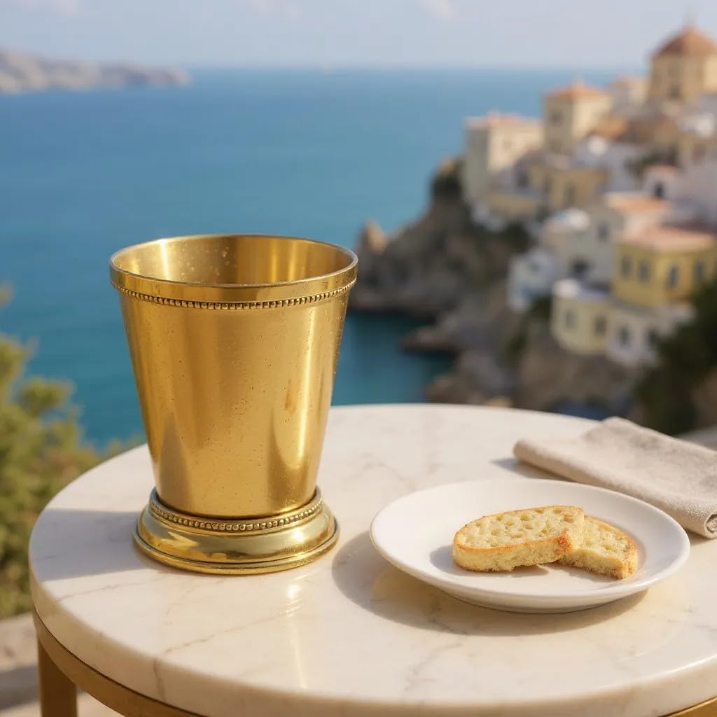 Wonderlist Handicrafts Designer Brass Mint Julep Cup Goblet Tumbler Capacity 12 Ounce Each Gold Julep Cup (Plain)