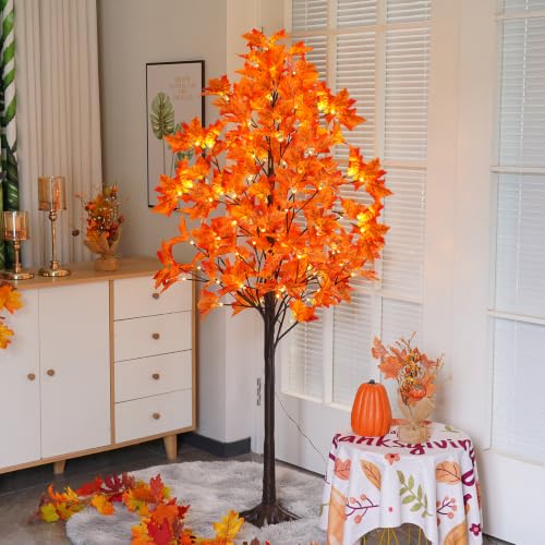 5FT Lighted Maple Tree with 96 LEDs & 192 Leaves - Fall Decor