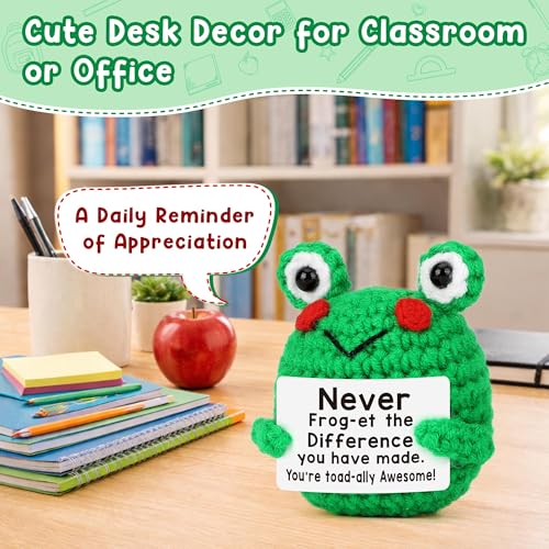 Handmade Crochet Frog Teacher Appreciation Gift with Thank You Card