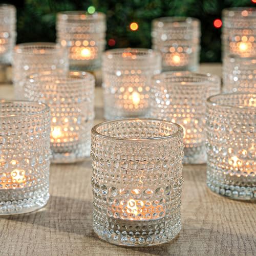 24 Pack Clear Glass Votive Candle Holders - 2x2.5 Inch Vintage Design