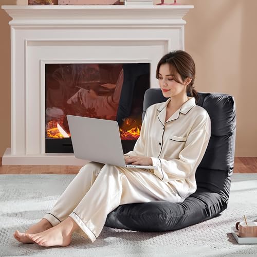 14-Position Folding Floor Chair with Adjustable Back Support, Velvet Grey