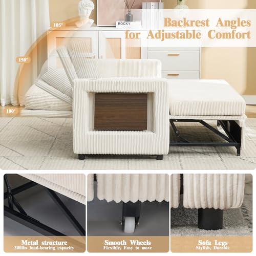 3-in-1 Convertible Chenille Loveseat Sleeper Sofa with Foldable Side Table