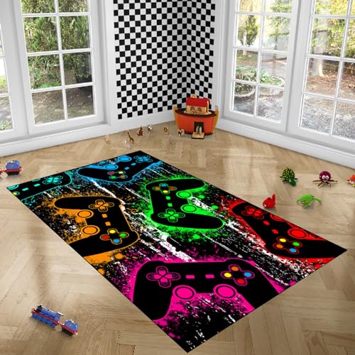 Gaming Area Rug for Bedroom, 2'x3' Soft Polyester Floor Carpet for Gamers