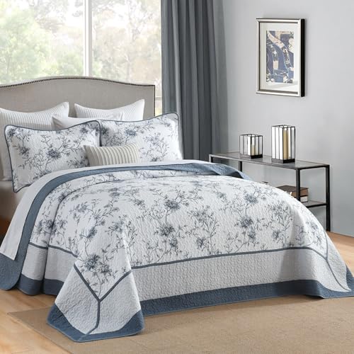 Oversized Floral King Bedspread Set - 100% Cotton, Reversible, 120x120