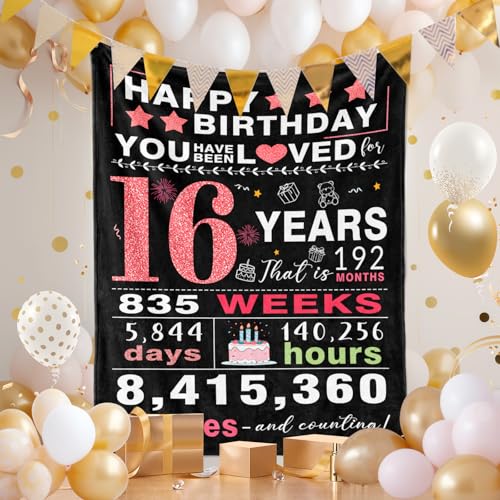 Sweet 16 Birthday Throw Blanket for Girls, 50x60 Inch Soft Fleece Gift