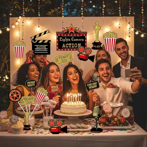 32-Piece Movie Night Party Table Toppers - Red Carpet Theme Decorations