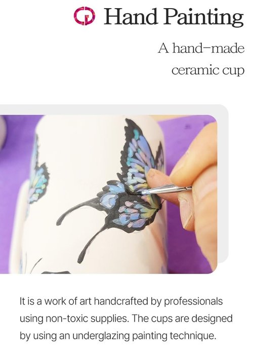 CHEONGWANG Korea Hand Painted Ceramic Butterfly Mug with Lid Gold 24K Mom Women Wedding Gift 14oz