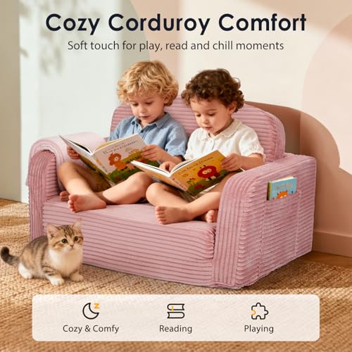 2-in-1 Convertible Toddler Sofa Chair with Blanket - Corduroy Kids Couch