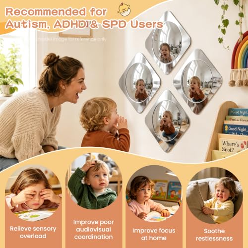 4-Piece Sensory Bubble Mirror Set, 10x10 Inch Shatter-Resistant Wall Tiles