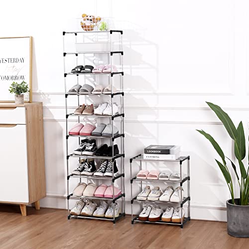 3-Tier Stackable Shoe Rack - Compact Space Saving Storage Organizer (Black)