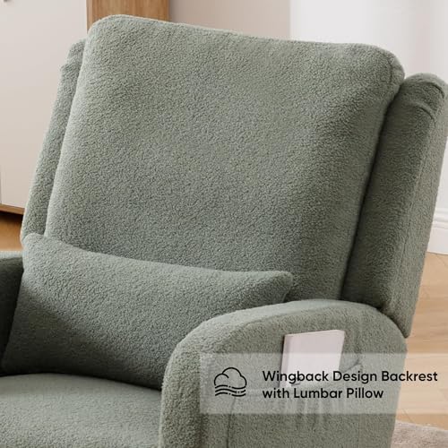 Upholstered Nursery Rocking Chair with Lumbar Pillow and Side Pockets, Green