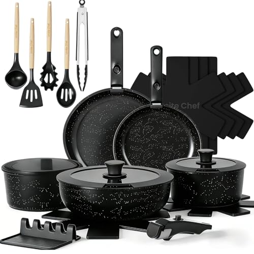 21-Piece Nonstick Cookware Set with Detachable Handle - Ceramic Pots & Pans