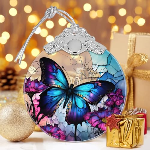 Touber Butterfly Stained Glass Ornament, 3x3.5 in – Christmas Tree Decor (Butterfly Variation)