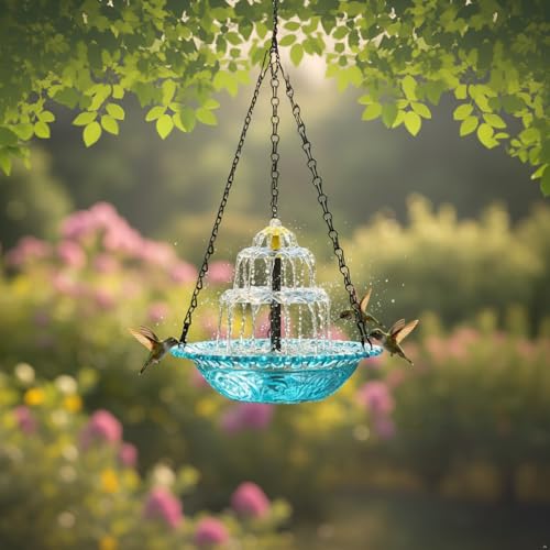 Hanging Solar Bird Bath Fountain with Pump - Outdoor Garden Water Feature