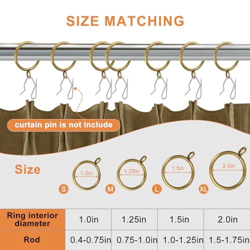 Antique Brass Curtain Rings with Eyelets - 1.5 Inch Heavy-Duty Metal - 30 Pack