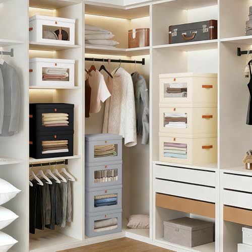 Fabric Storage Bins with Lids 4-Pack Large Closet Organizer Boxes